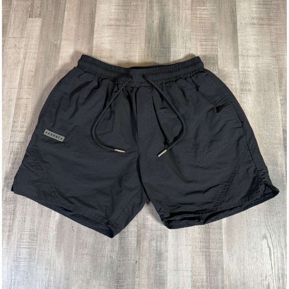 YoungLA Men Black Gym Athletic Shorts Small Embroidered Logo Drawstring Workout